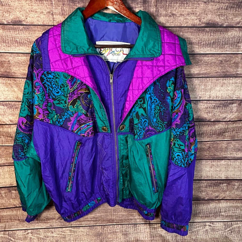 Vintage 80s Giacca Sport Windbreaker Jacket Womens Medium Paisley Colorblock